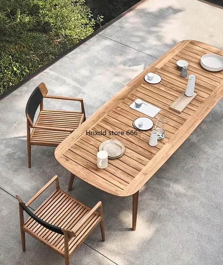 Outdoor tables and chairs Leisure solid wood long table Antiseptic teak villa garden Waterproof and sun protection Terrace