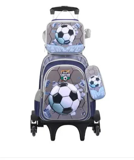 School Wheeled Backpack Set 3 pcs/set Football  School Rolling Backpack for boys  Elementary School Bookbag Satchel With Wheels