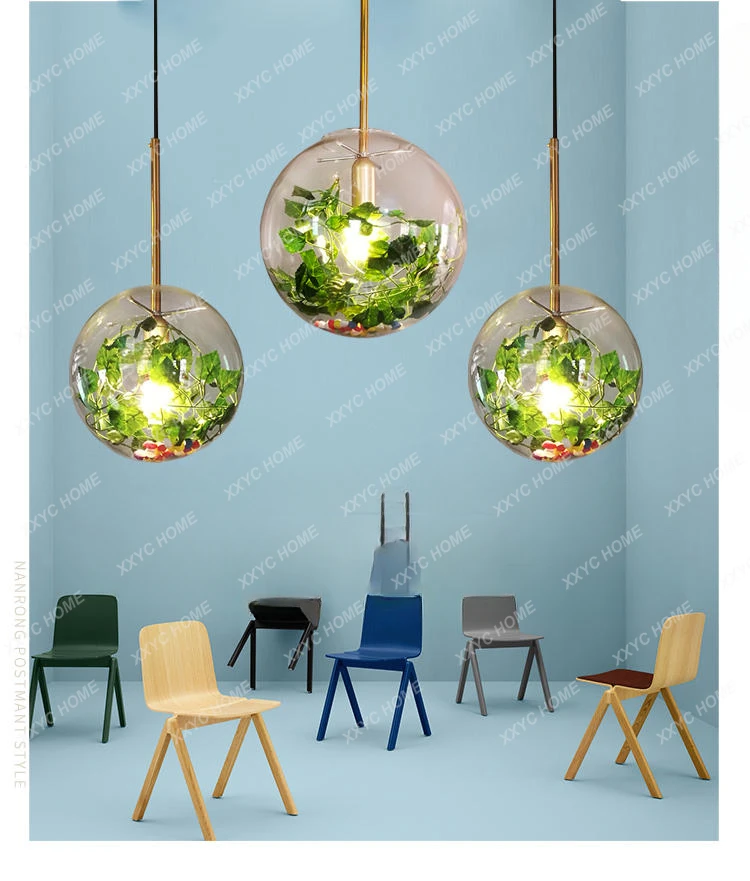 Green Plant Restaurant Bar Cafe Light Modern Simple Milk Tea Shop Bubble Glass Ball Chandelier