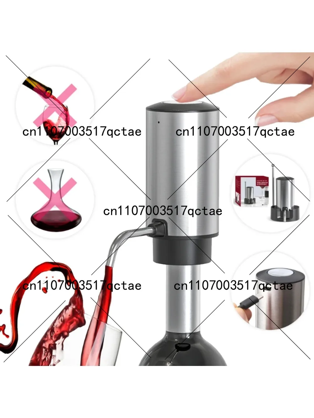 Electric Decanter Wine Dispenser Red Wine Automatic Pouring Fast Stainless Steel Easy Type-c Charging Party