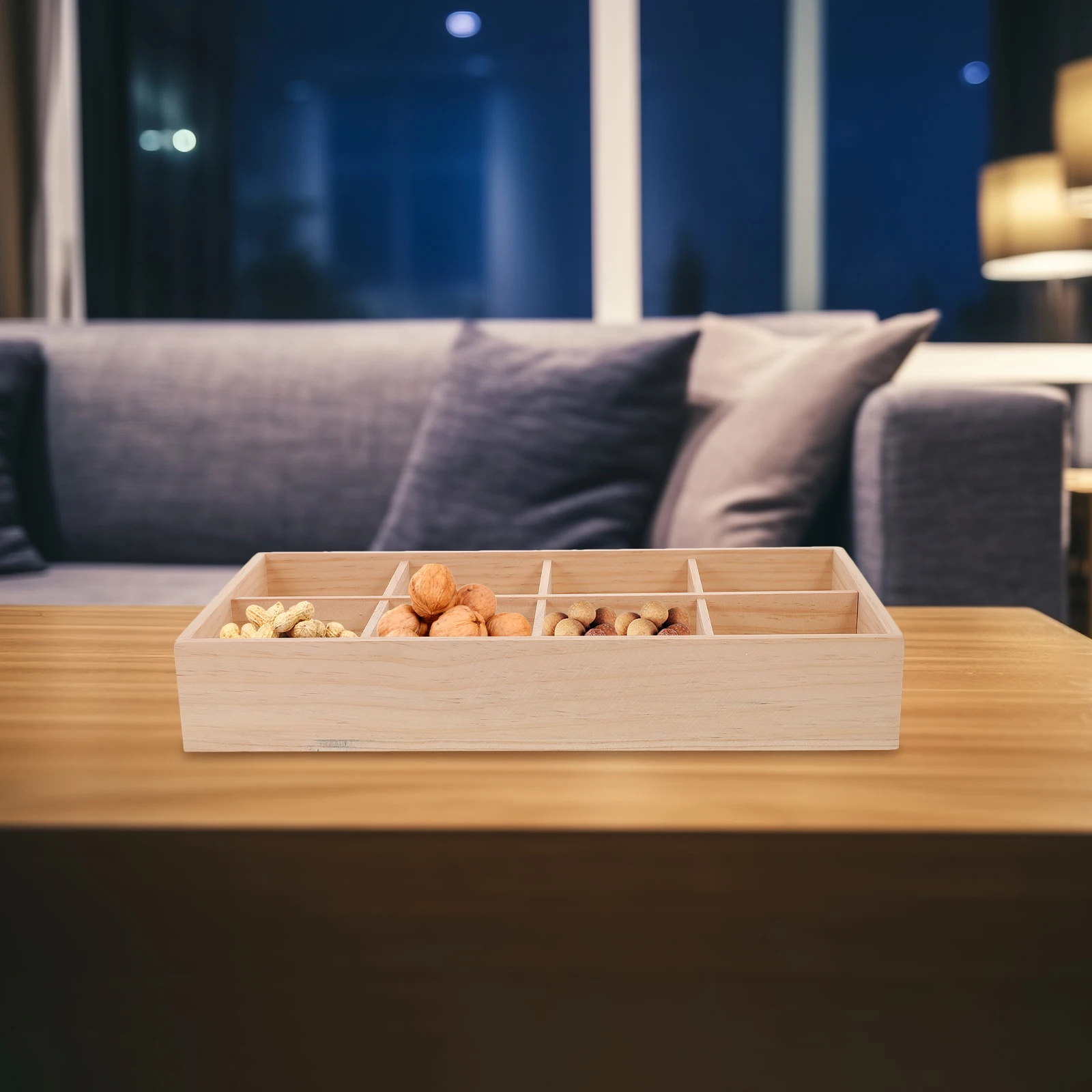 

1pc 4-Compartment Wooden Storage Box Snack Tea Bag Organizer Fruit Candy Container Desktop Serving Tray For Home Use