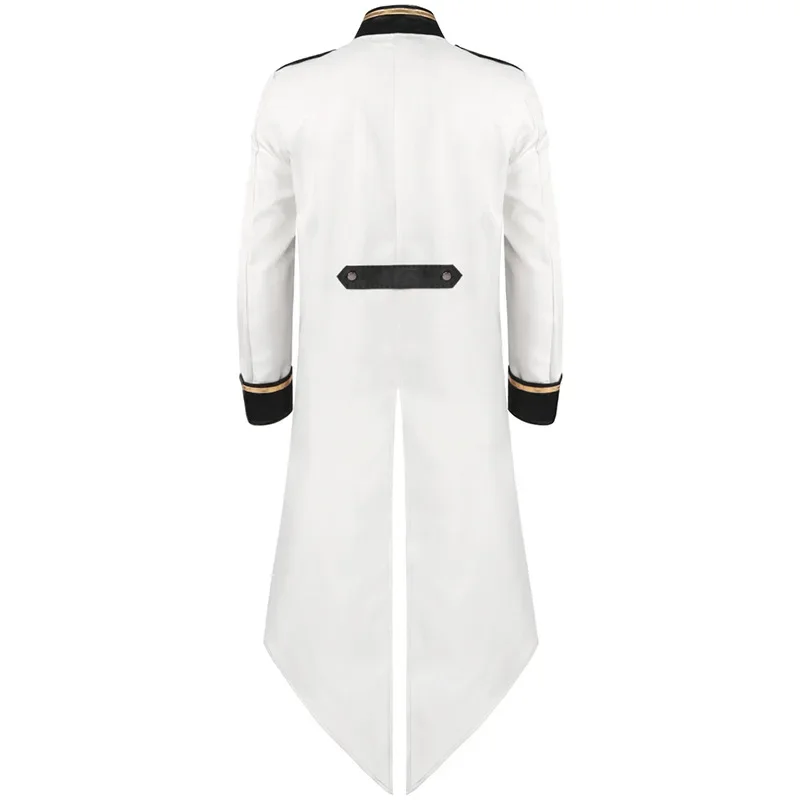 Military Medieval Men Costume White Sailor Officer Cosplay Jacket Trench Coat Victorian Renaissance Style Clothing S-4XL