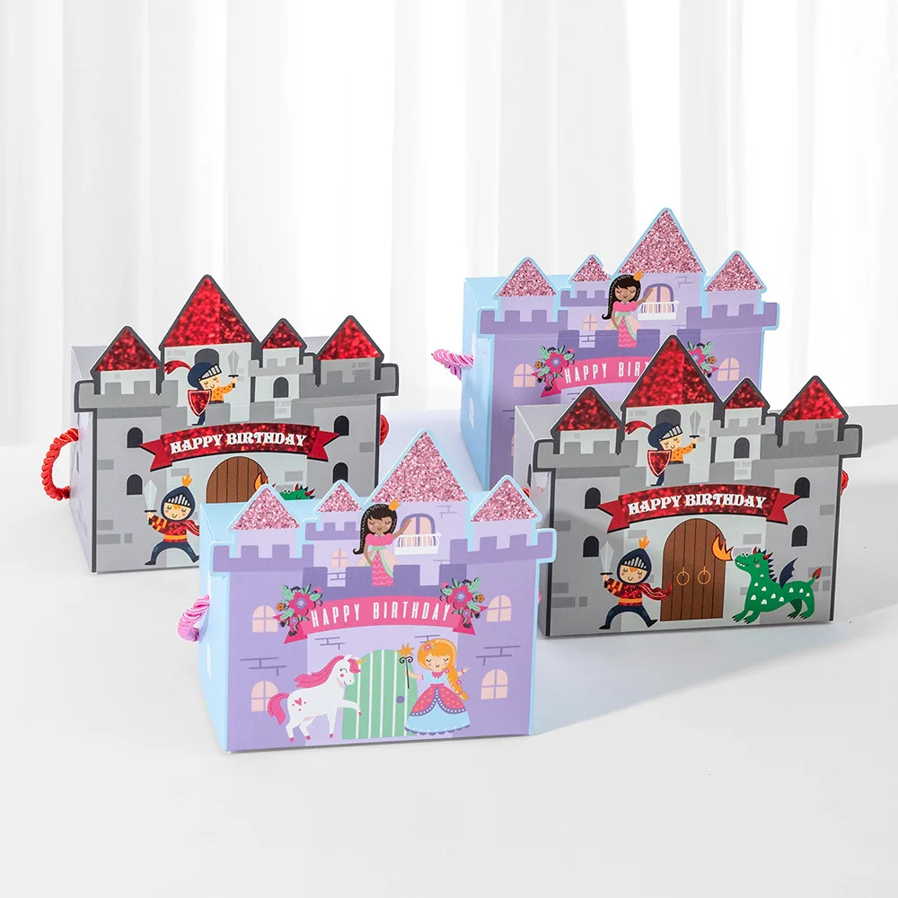 10 Stück Cartoon-Schloss Prinzessin Prinz Pralinen-Schachteln Geschenkverpackung Tragbare Boxen für Kindergeburtstag Babyparty Dekoration