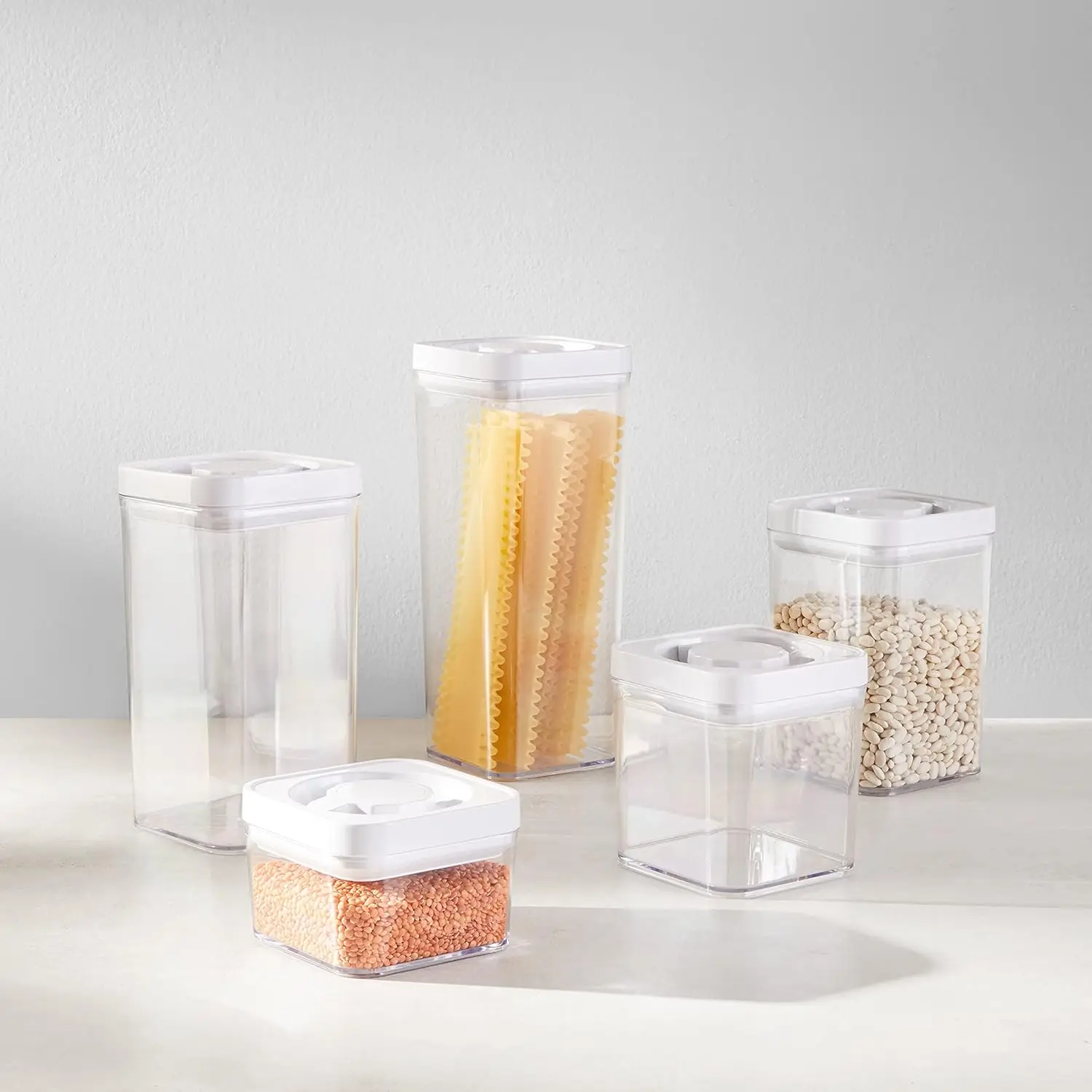 Food Storage Containers with Lids, 10-Piece Square Set, Airtight Kitchen Pantry Organizers, Clear Plastic