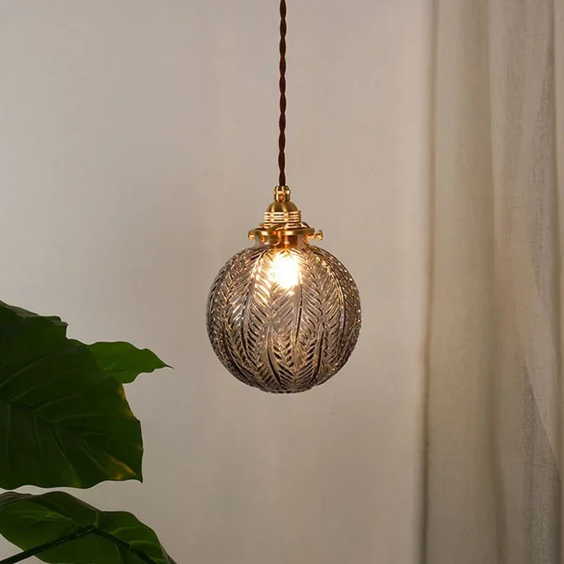 

DF Brass Small Pendant Light Nordic Glass Chandelier for Restaurant Living Dining Room Kitchen Bedroom Bedside Hanging Lamp