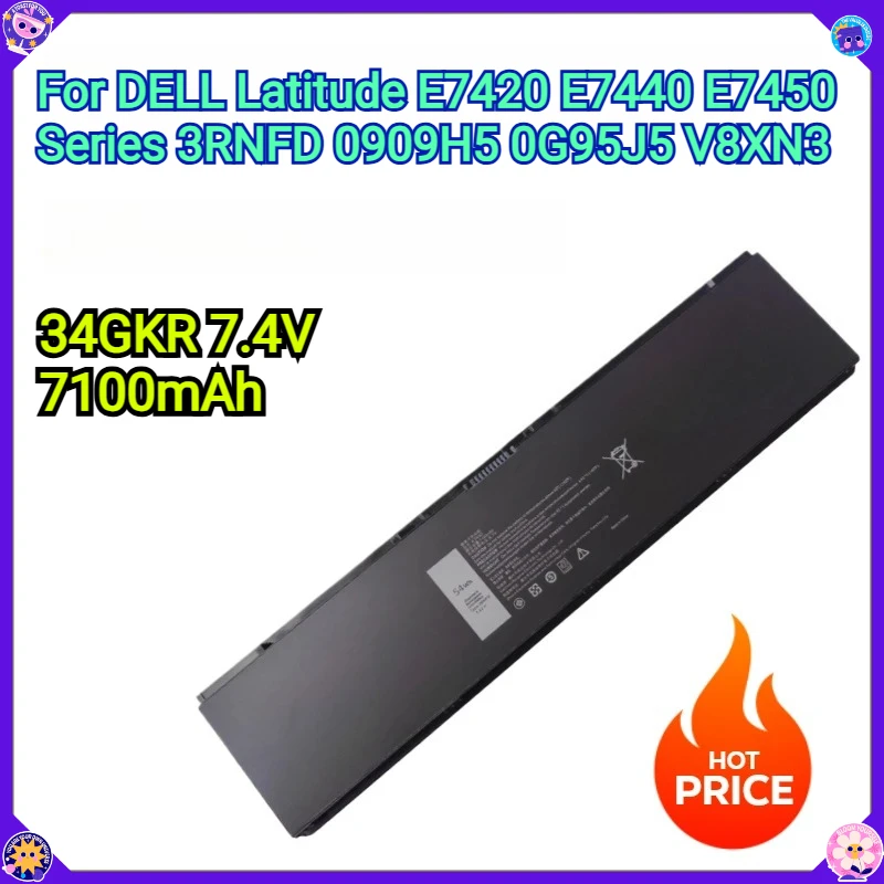 

Новый сменный аккумулятор 34GKR для DELL Latitude E7420 E7440 E7450, литий-полимерный аккумулятор 7,4 В, 7100 мАч