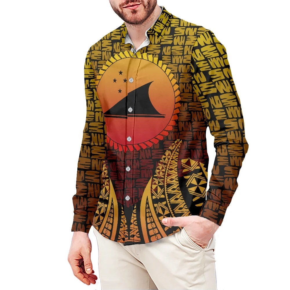 Polyester Plus Size Men's Shirt Tokelau Graphic Printing Yellow Shirt New Style Spring Long Sleeves Lapel Clothing Trendy Style