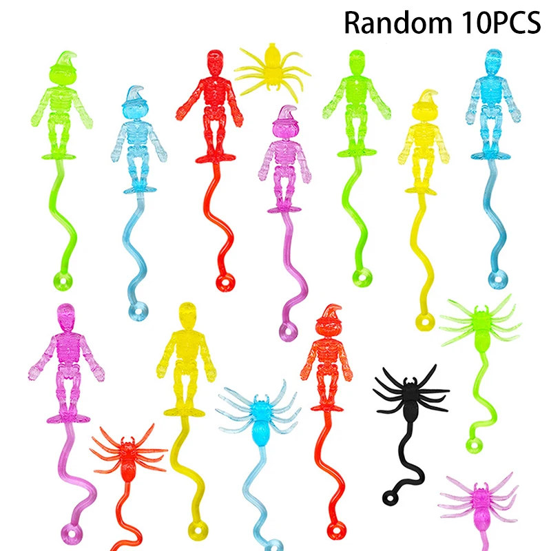 10Pcs Halloween Spider Pumpkin Man Skeleton Trick Wall Climbing Sticky Toy Kids Novelty Gift Kids Funny Elastic Toy