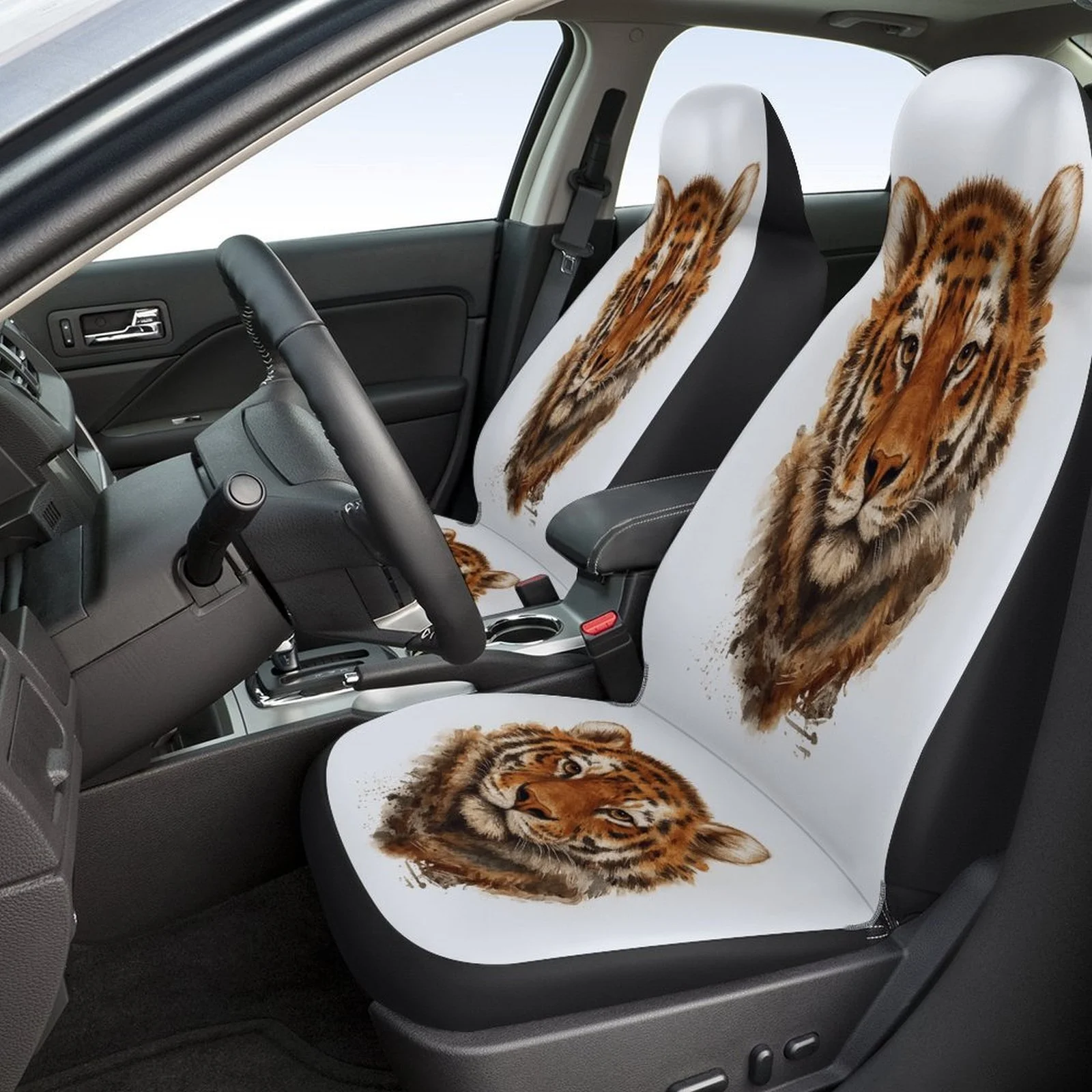 Tiger Portrait Themed Car Seat Covers Set For Most Cars, Fashionable Comfortable Decorative Car Seat Protector Covers Full Set,