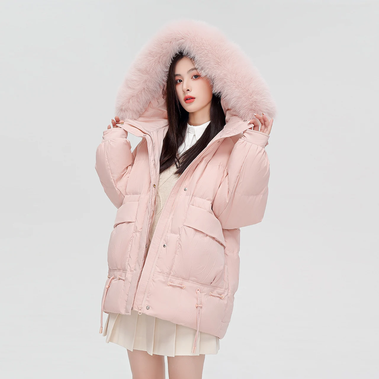 Imagem -05 - Gola de Pele de Luxo para Baixo Jaquetas para as Mulheres 2023 Nova Doce Feminino Inverno Grosso Puffer Cabolsas Meados de Longo Sólido Fofo para Baixo Outwear