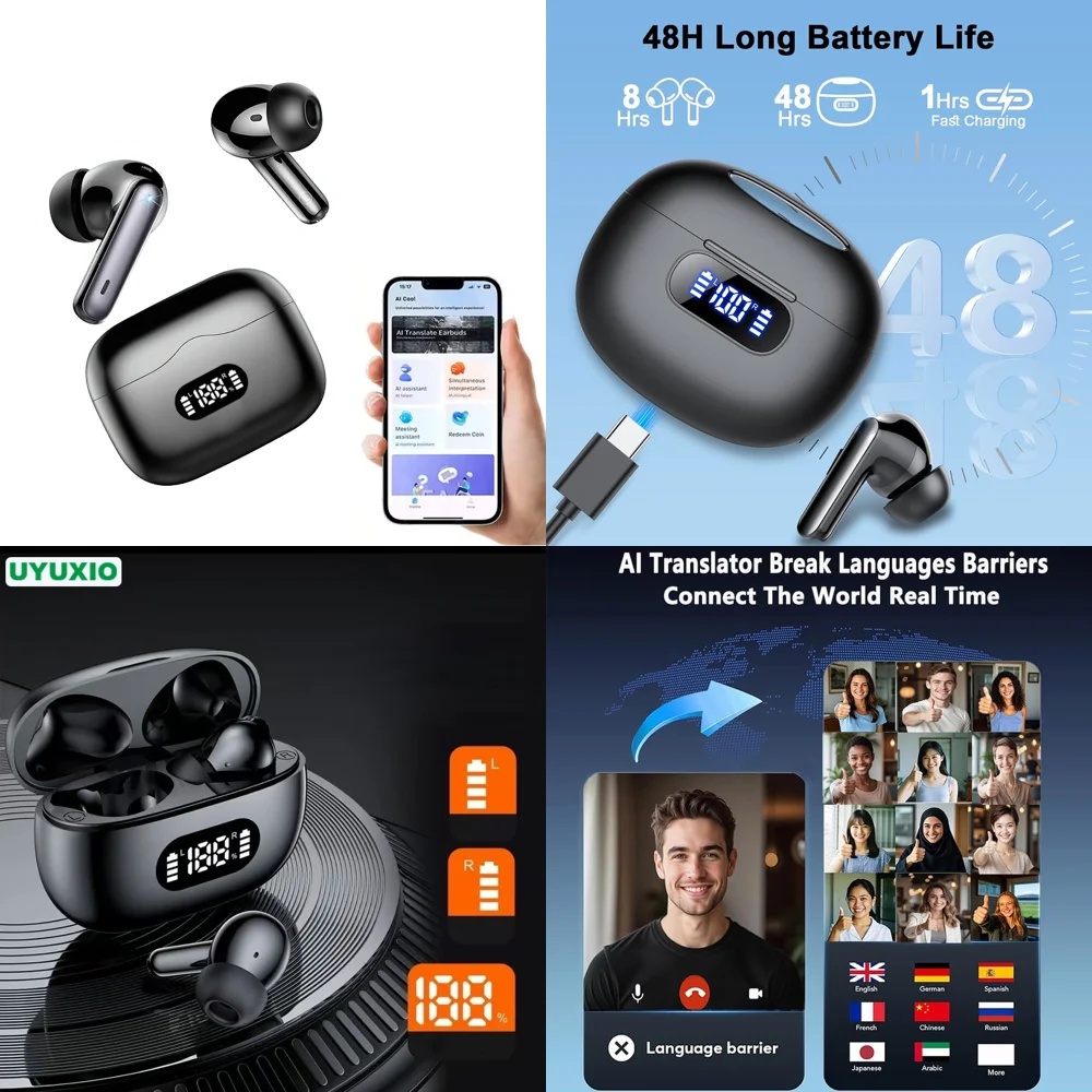 

Clear Call Ear Phone with LED Display BT 5.4 TWS AI Language Translation Headphone Wireless with 144 Online Languages Earbuds