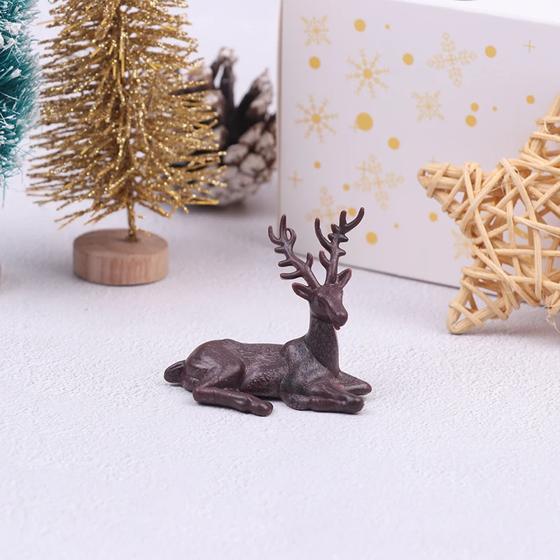 Figura de Animal de dibujos animados de Mini Elk Deer, casa de muñecas, decoración del hogar, decoración de jardín de hadas en miniatura, regalo de Navidad de resina