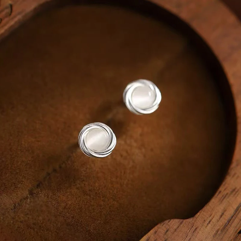 Real 925 Sterling Silver Opal Round 14K Gold Stud Earrings For Women Party Classic Fine Jewelry Light Luxury Accessories