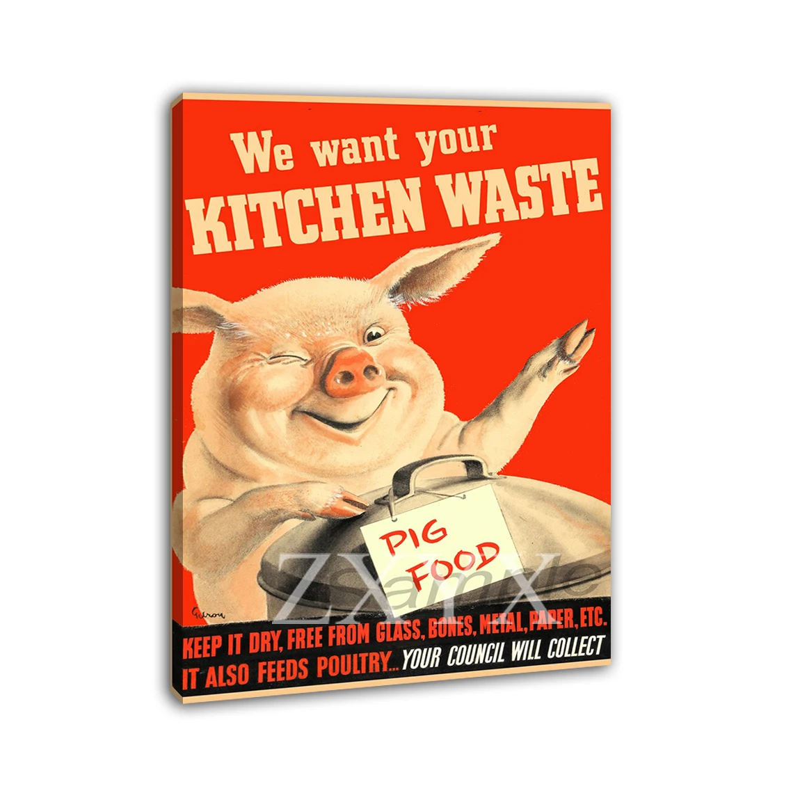 Vintage We Want Your Kitchen Waste War Framed Poster Print Home Decor Wall Art Painting Oil Canvas