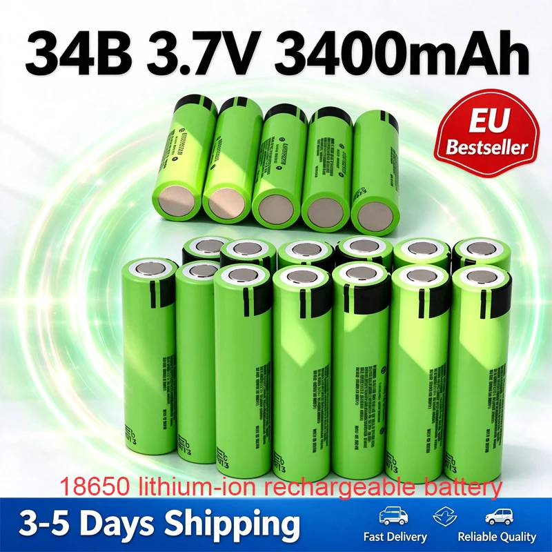 Batteria al litio NCR18650B 34B 18650 ad alta capacità, 3,7 V, 3400 mAh, 20 A, ideale per fotocamere, torce, giocattoli, auto e utensili elettrici.