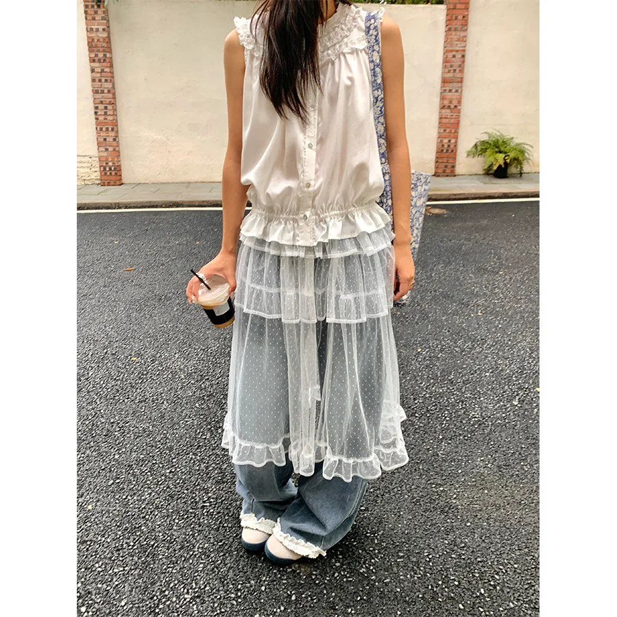 Chemise Slim plissée à col rond, nouveau Style, petit parfum, bord d'oreille en bois, sans manches, 2025