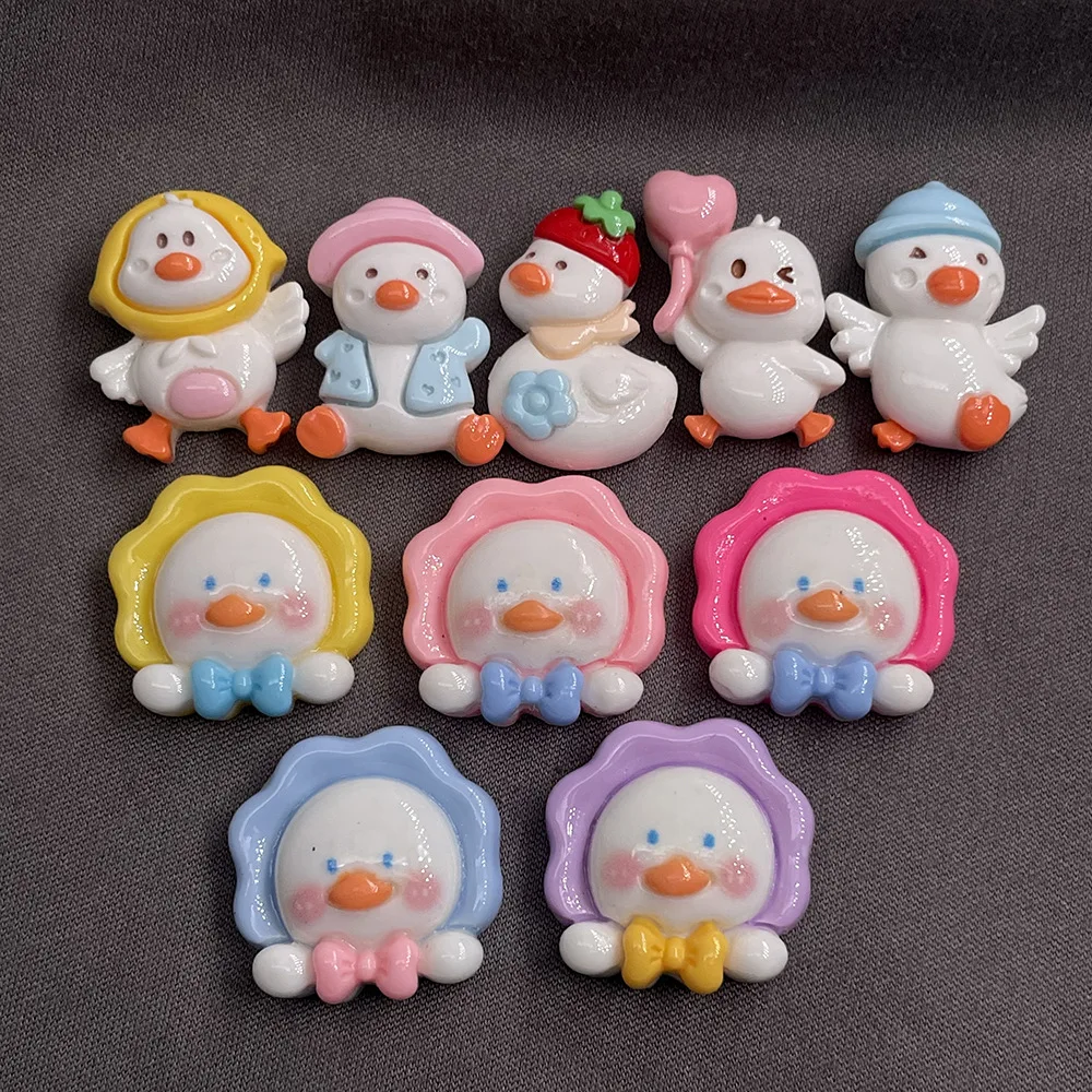 

5 шт., милая утка, 10 комплектов, ювелирные аксессуары из смолы с героями мультфильмов, чехол для мобильного телефона «сделай сам», кремовый клей, шпилька ручной работы с плоской задней частью