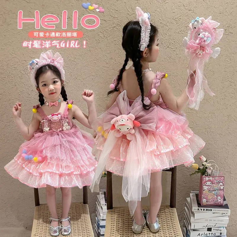 

Платье Лолиты с героями мультфильмов «Моя мелодия», кружевное праздничное платье для детей, летняя юбка-пачка с рюшами, костюм принцессы, праздничный подарок