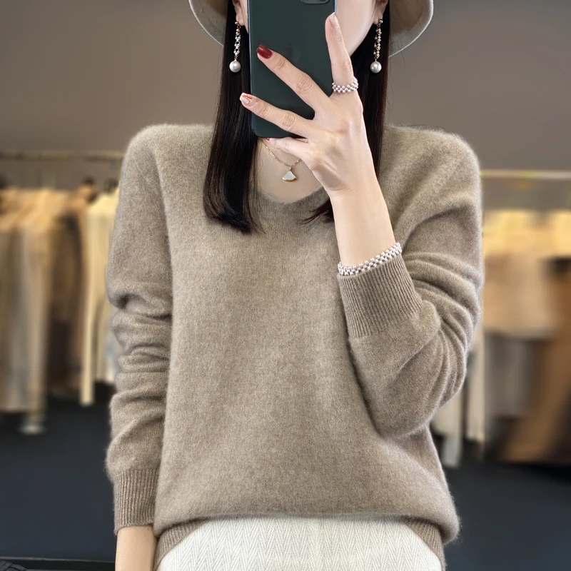 100% Merino Wool Basic Sweaters Women Knitted Pullover Top Winter Warm Soft V-Collar Polychrome Sweater Women's Jumper