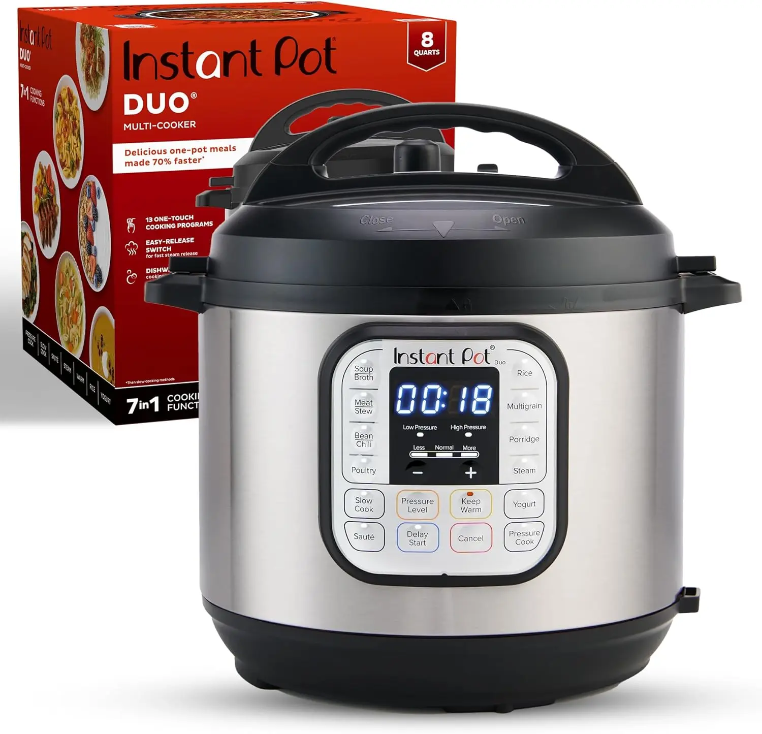 7-in-1 Electric Pressure Cooker, Slow Cooker, Rice Cooker,Includes App With Over 800 Recipes, Stainless Steel, 8 Quart