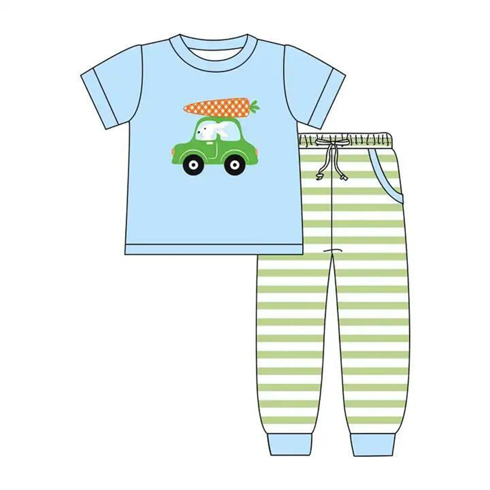 New Summer Easter Suit Children's Festival Milk Silk Children's Clothes Carrot Car Print Baby Suit Onesie