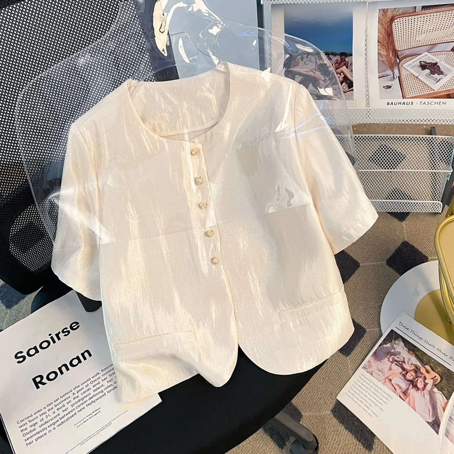 

Женский модный топ в китайском стиле с круглым вырезом и коротким рукавом, летняя новинка, свободный крой, на пуговицах, для повседневной носки