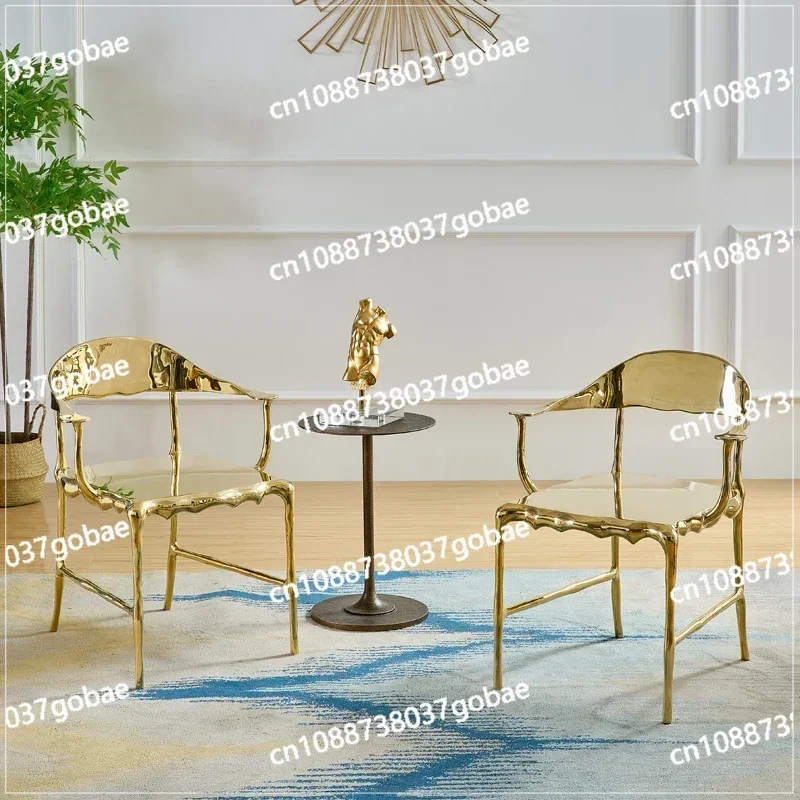 Light Luxury All-copper Dining Chair, Designer Creative Special-shaped Villa, Clubhouse, Hotel Armrest, Back Chair,