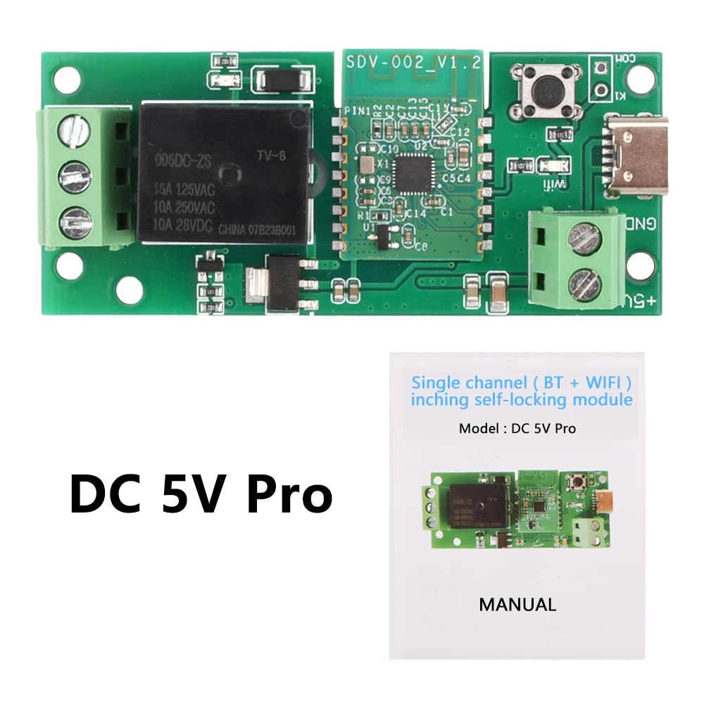 DC5V 7-32V Pro 1 Channel WIFI Bluetooth Relay Switch Module Compatible With eWelink APP Type-C Inching Self-Locking Swith Module