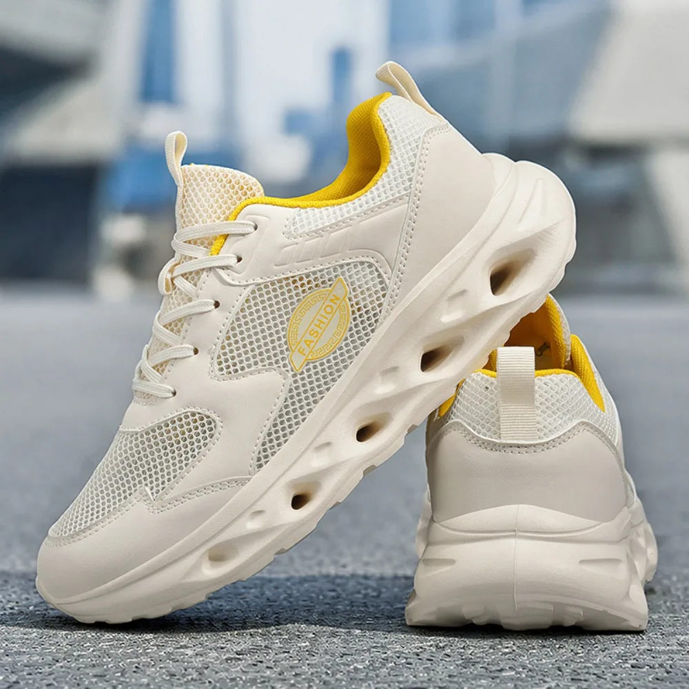 2026 Breathable Mesh Men's Running Shoes Lightweight Shock Absorption Casual Sports Sneakers White