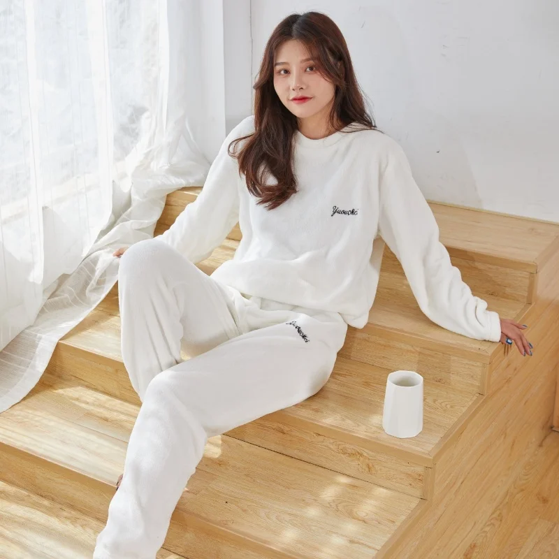 

Autumn and Winter Women's Warm Trousers Coral Padded Warm Pajamas Homewear Set of Girls Loose Pajama Trousers Home Pajamas