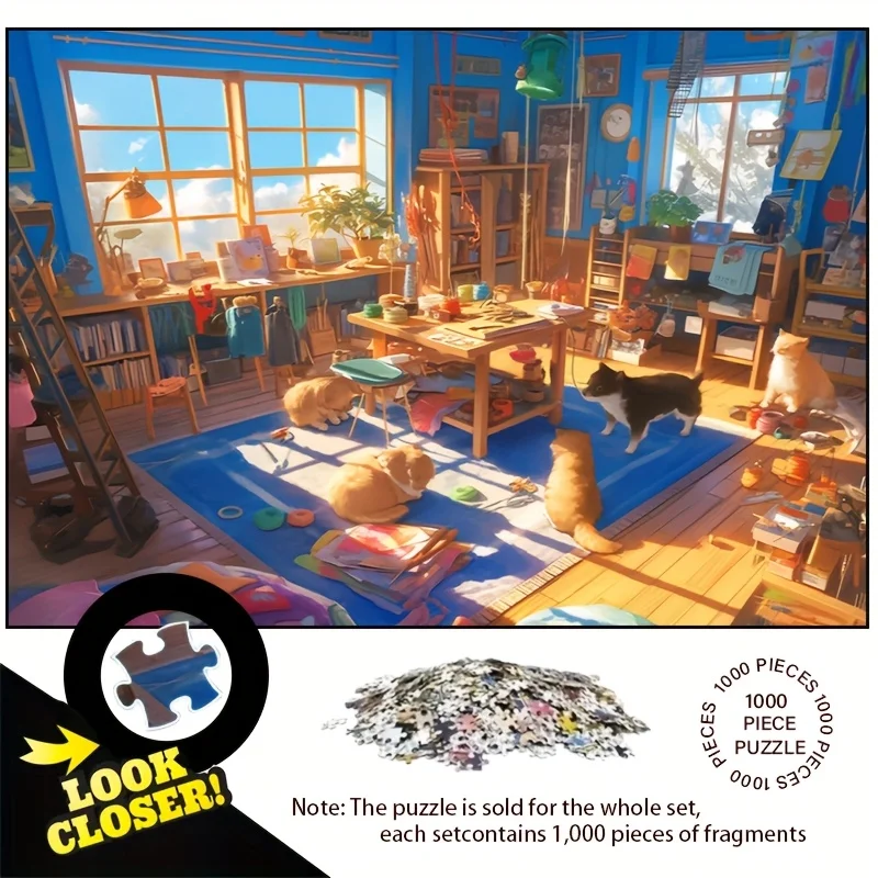 

1000 Piece Adult Large Puzzle Dust Retractable Seal 50x70cm Cozy Room Scene Perfect Gift for Family Game Night Paper Puzzle