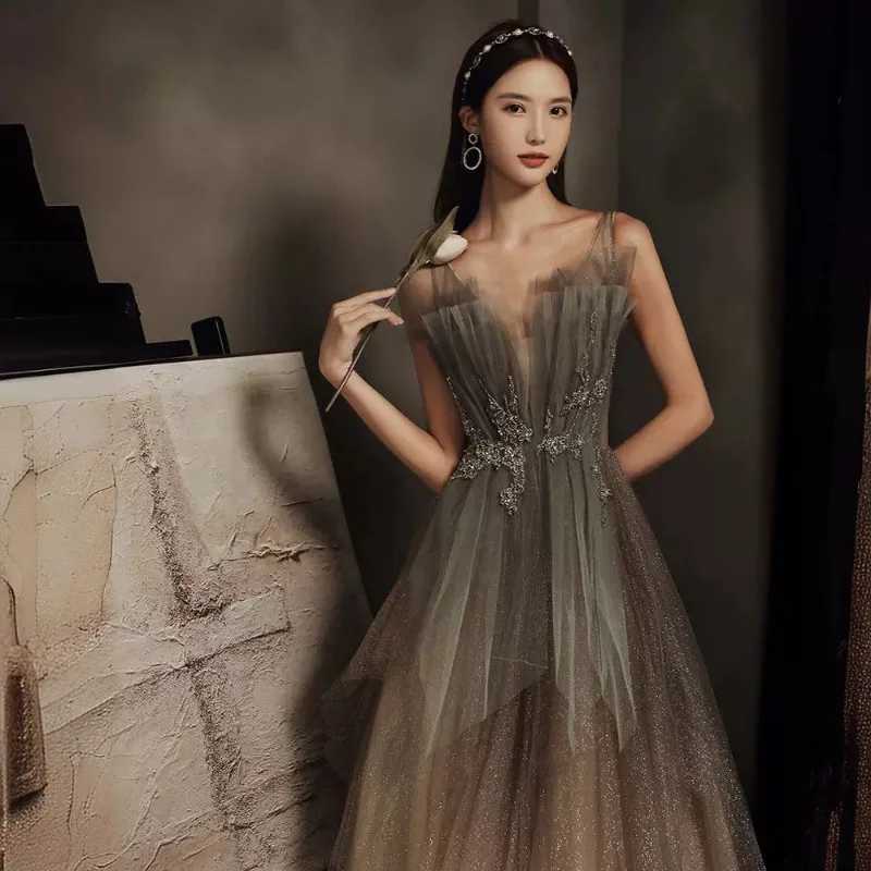 ثوب مسائي، مزاج مأدبة أنثى، مضيف، فستان طويل على طراز الغابة، أزياء التخسيس، نمط اجتماعي، امتحان فني للطلاب #4