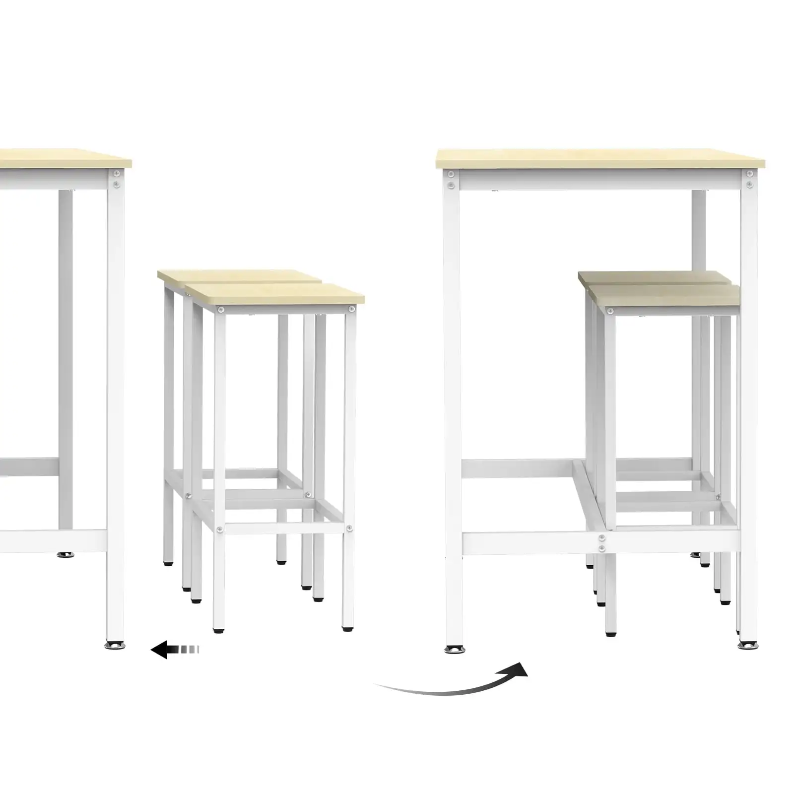 Ensemble de table de bar et 2 chaises, comptoir recommandé, ensemble de salle à manger, table de pub, 2 pistes, blanc, 3 pièces