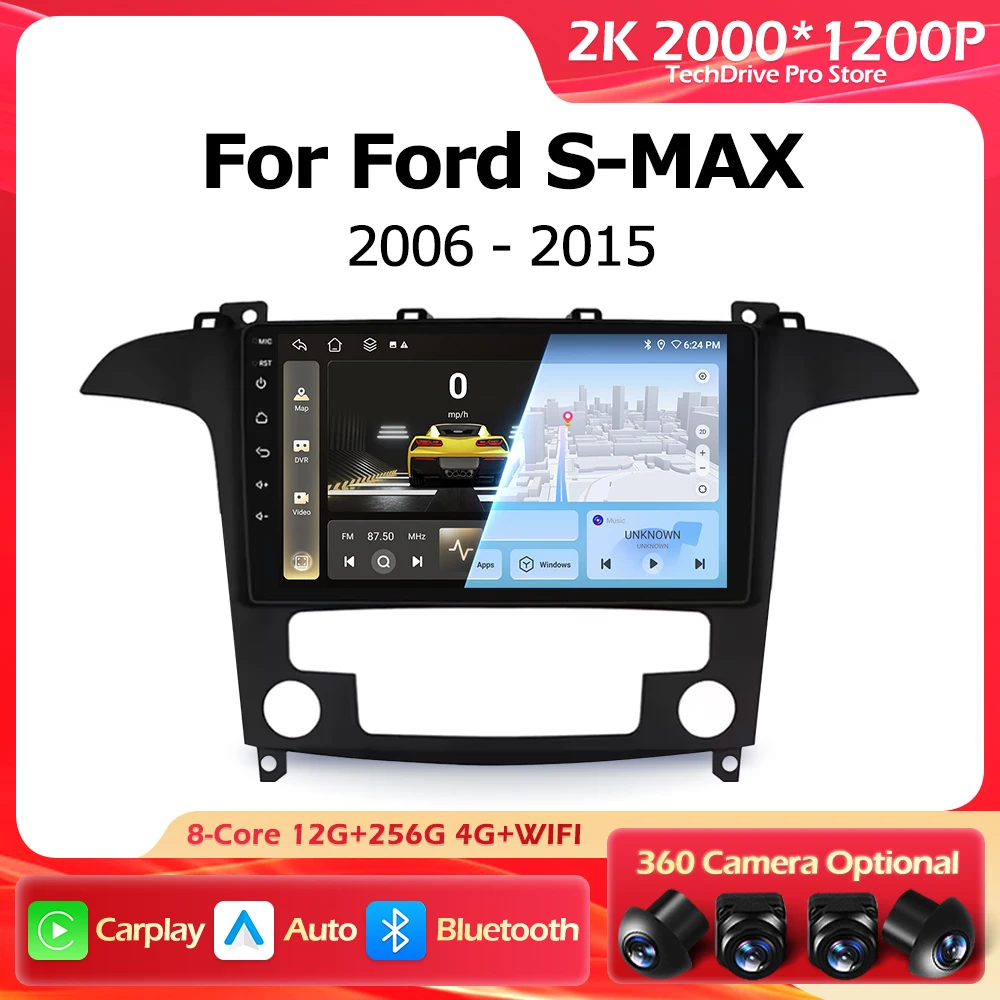 

Автомобильный радиоприемник 4G Android 15 Carplay Auto для Ford S-MAX S MAX 1 2006-2015, навигация, GPS, интеллектуальный мультимедийный плеер, WIFI BT DSP