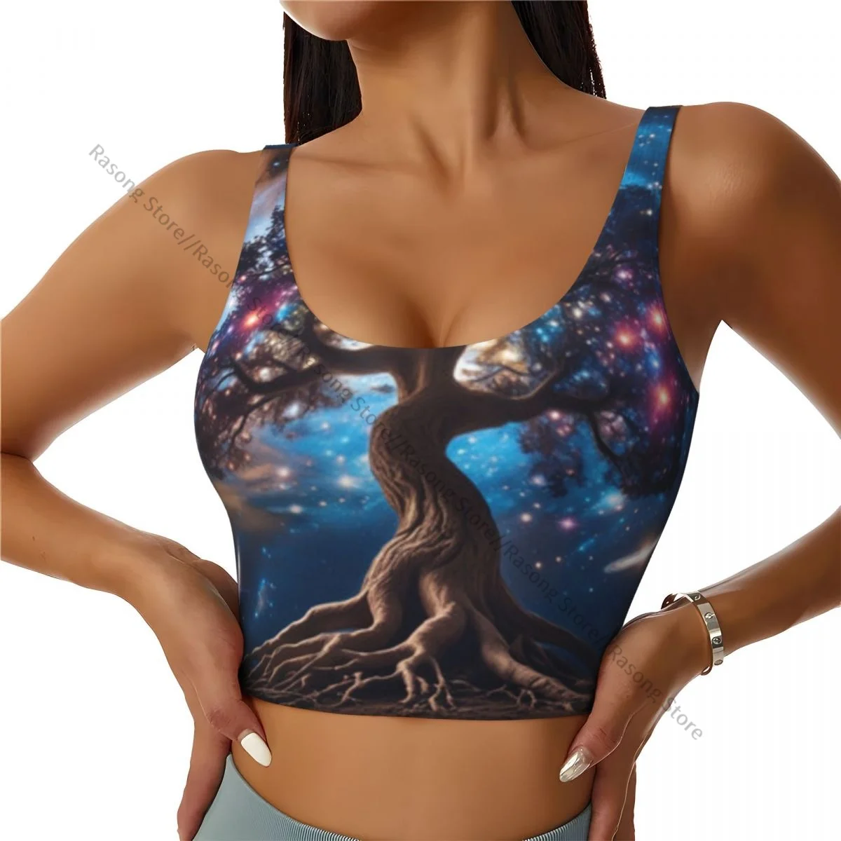 Yoga Vest Women Gym Sports Crop Tops Fantasy Tree In The Space Streetwear Workout Breathable Tank Top Female