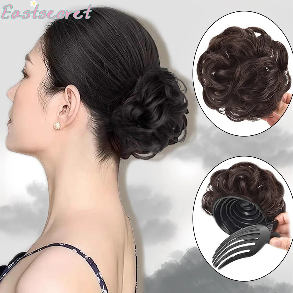 Human hair of head fluffy flower bud curly hair loop wig bag Accessories For Women Hair bun Scrunchie Hair Piece Natural Women's