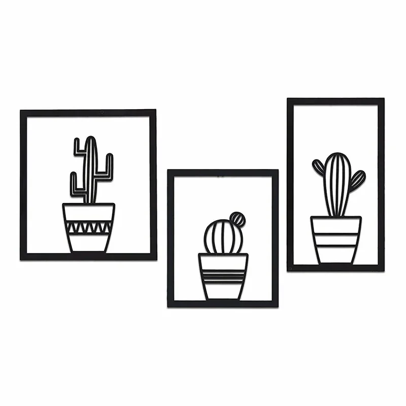 Hello Young 3pcs Modern Wall Art Triple Cactus Metal Wall Decoration 3 Pieces for Home metal wall art large for home living room