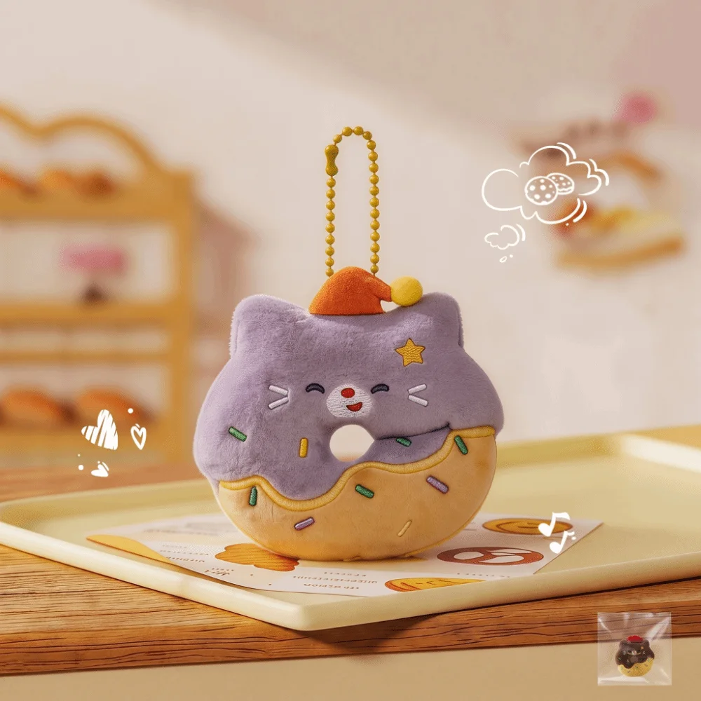 Little Cat Donut Cat Keychain Furry Design Cartoon Design Cute Cat Keychain Soft Dopamine Style Bag Pendant Daily Decoration