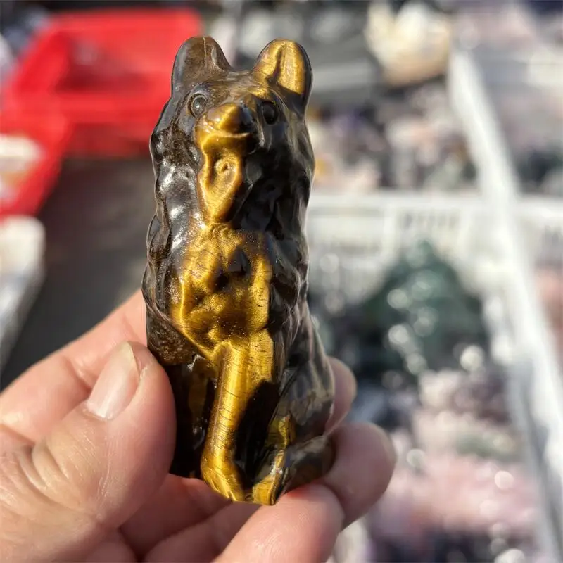 Natural Yellow Tiger Eye Stone Wolf Carving Crystal Love Healing Fengshui Gemstones HomeDecoration Holiday Gift 1PCS