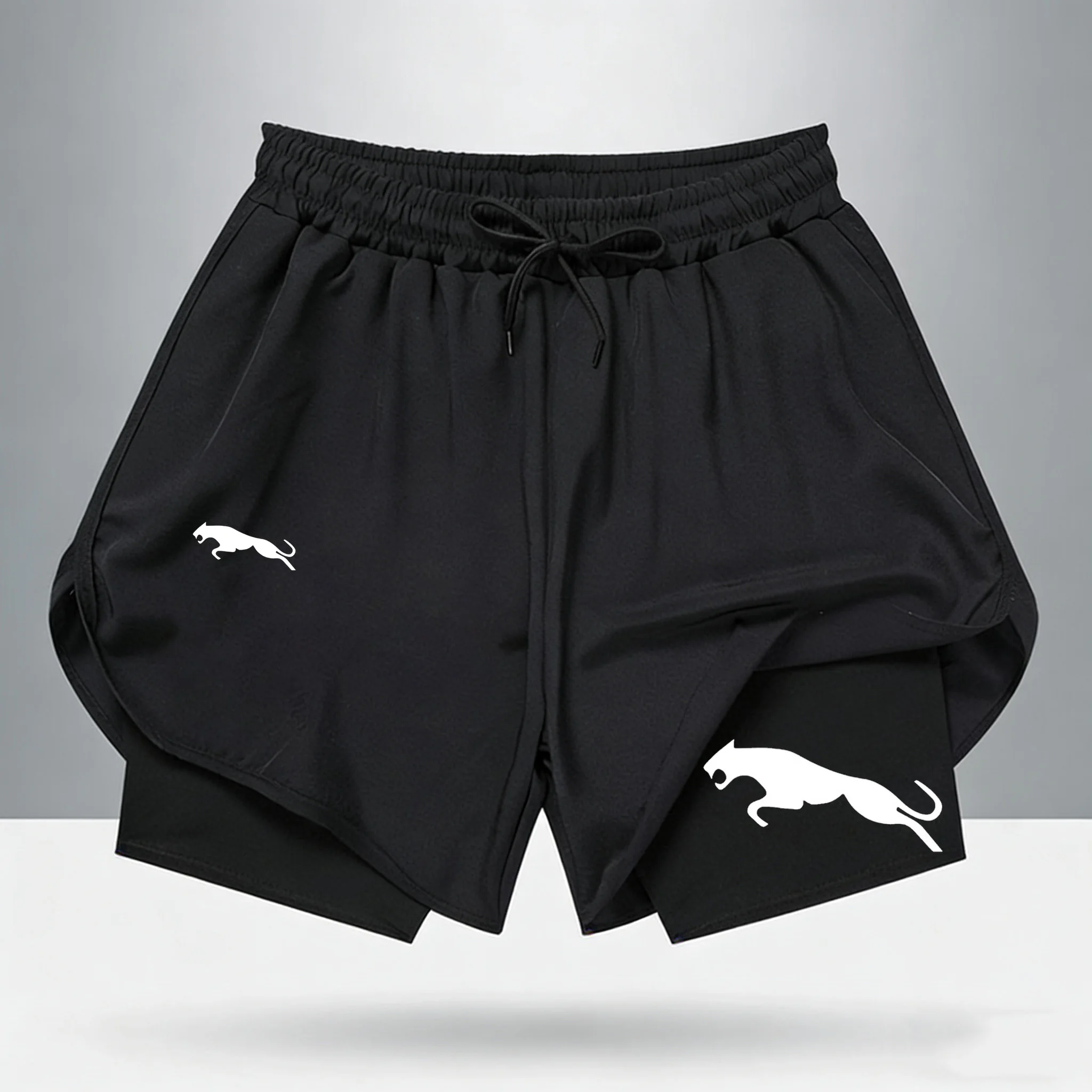 

Новые мужские спортивные шорты 2-в-1 2026 года — быстросохнущие шорты для спортзала и бега с леопардовым принтом, для тренировок и летних пробежек