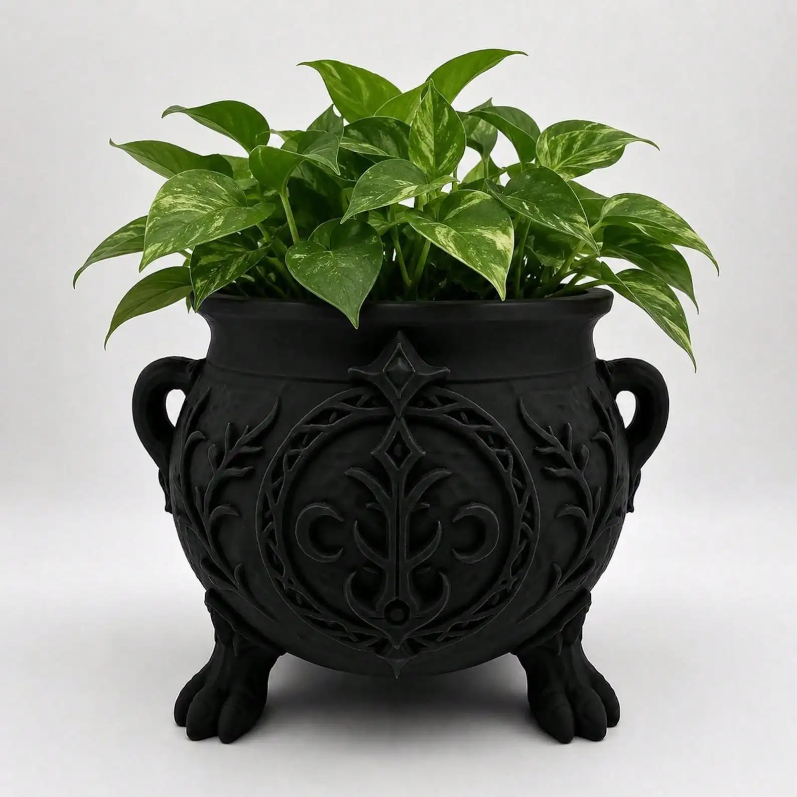 Gothic Witch Cauldron Planter Pot With Claw Feet, Black Wiccan Decor Plant Container For Indoor Outdoor Succulent Pothos Herbs, Halloween Container, Witch Themed Storage Vase For Holiday Decoration