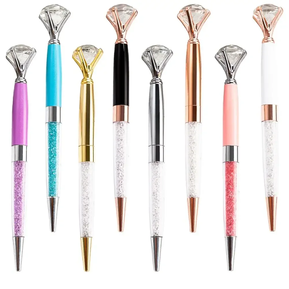 

20pcs/lot Wholesale Big Diamond Metal Ballpoint Pen Metal Pen Crystal Advertising Pen Custom Logo Office Accessories