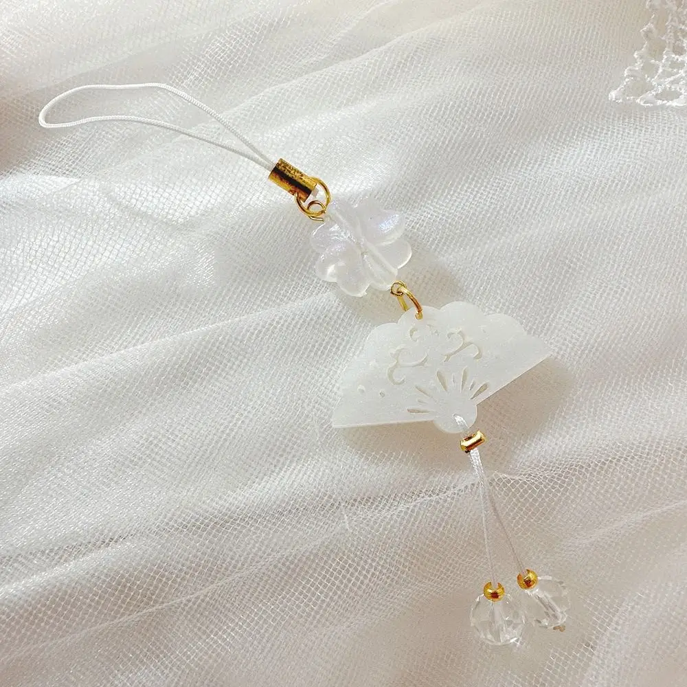 

Bag Pendant Chinese Style Phone Pendant Four Leaf Clover Fan Mobile Phone Chain Lanyard Creative Mobile Phone Strap Jewelry Gift