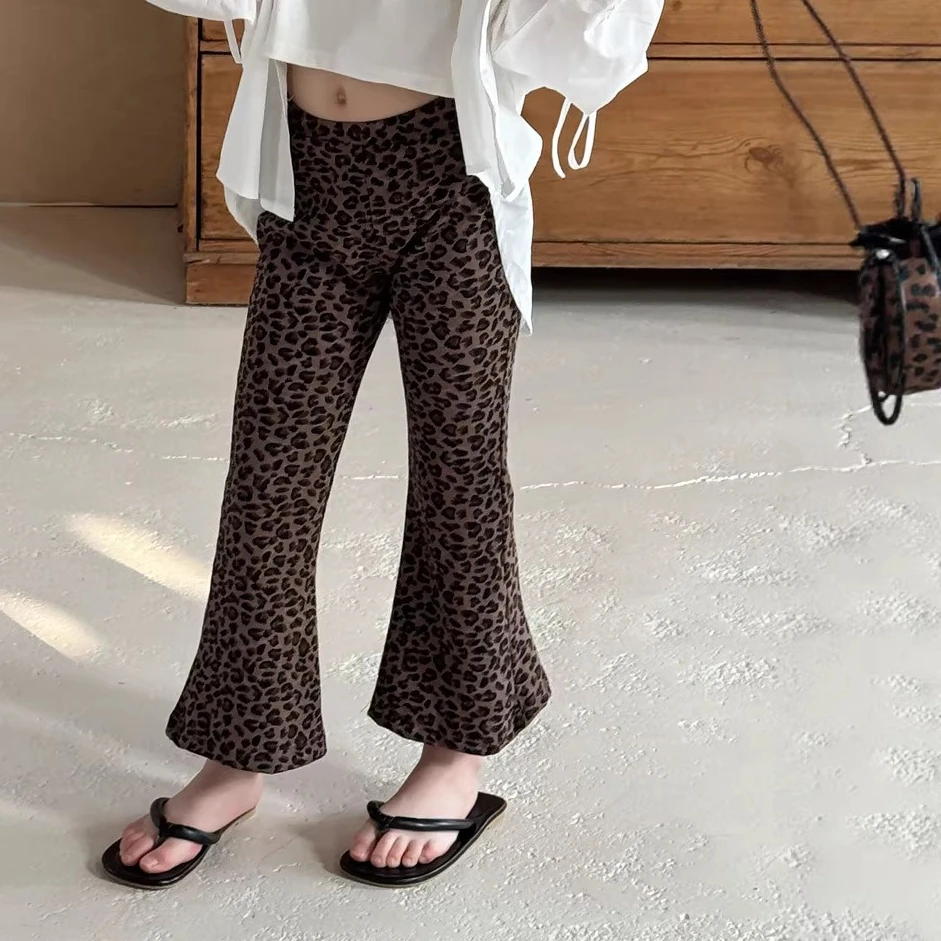 

Girls Pants 2026 Spring and Summer New Children's Clothing Korean Style Girl Baby Fashion Retro Leopard Print Micro Pants