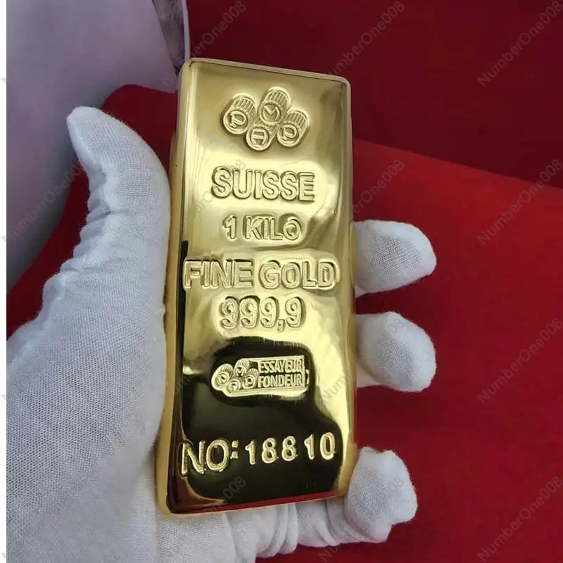 1000g Gold Plated Copper Bar， Heavy Gold Bullion Replica Prop for Display， Bank Jewelry Store Decorative Sample & Collectible