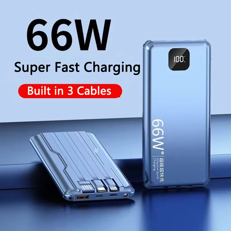 

Power Bank 66W Fast Charge 20000mAh Powerbank Built in Cable Portable Charger External Battery for Huawei P40 iPhone 14 Samsung