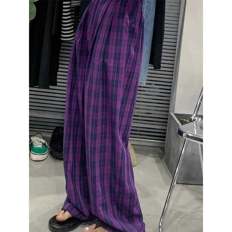 MEXZT Vintage Plaid Wide Leg Pants Women High Waist Straight Casual Trousers Harajuku Korean Fashion Loose All Match Full Length