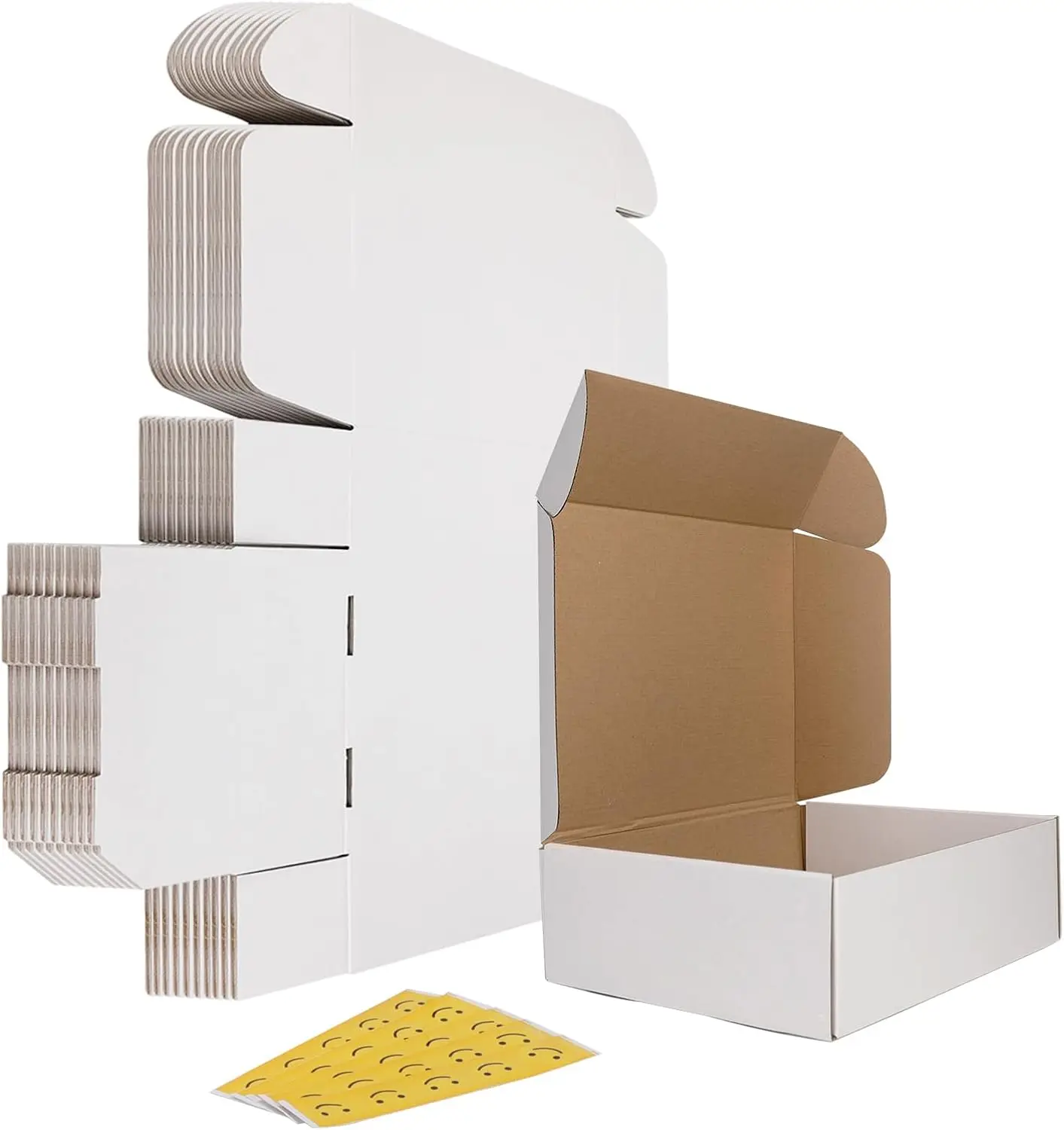 

Shipping Boxes 13x10x4 Inches Set of 15, White Corrugated Cardboard Mailers with 15 Stickers