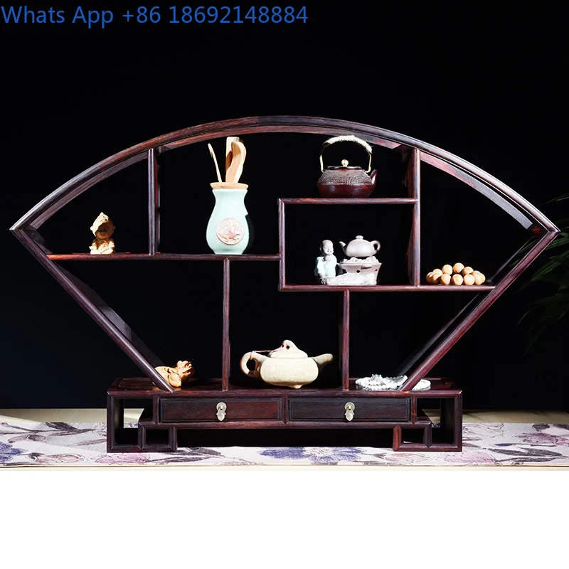 

Redwood Furniture Laos Rosewood Small Curio Cabinet Chinese Style Solid Wood Fan-Shaped Storage Rack Multi-Treasure Cabinet