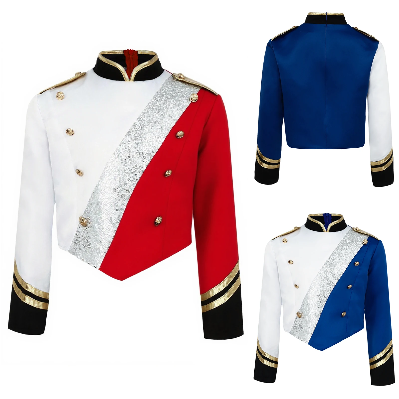 Children Drum Trumpet Major Team Costume Marching Band Performance Honor Guard Uniform Long Sleeve Sequins Shirt Top with Hat
